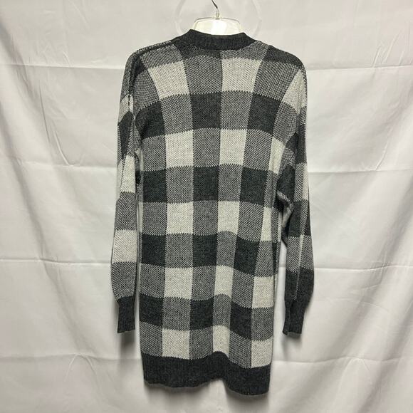 American Eagle Check Print Open Front Cardigan Size Small Long Line - Picture 4 of 6